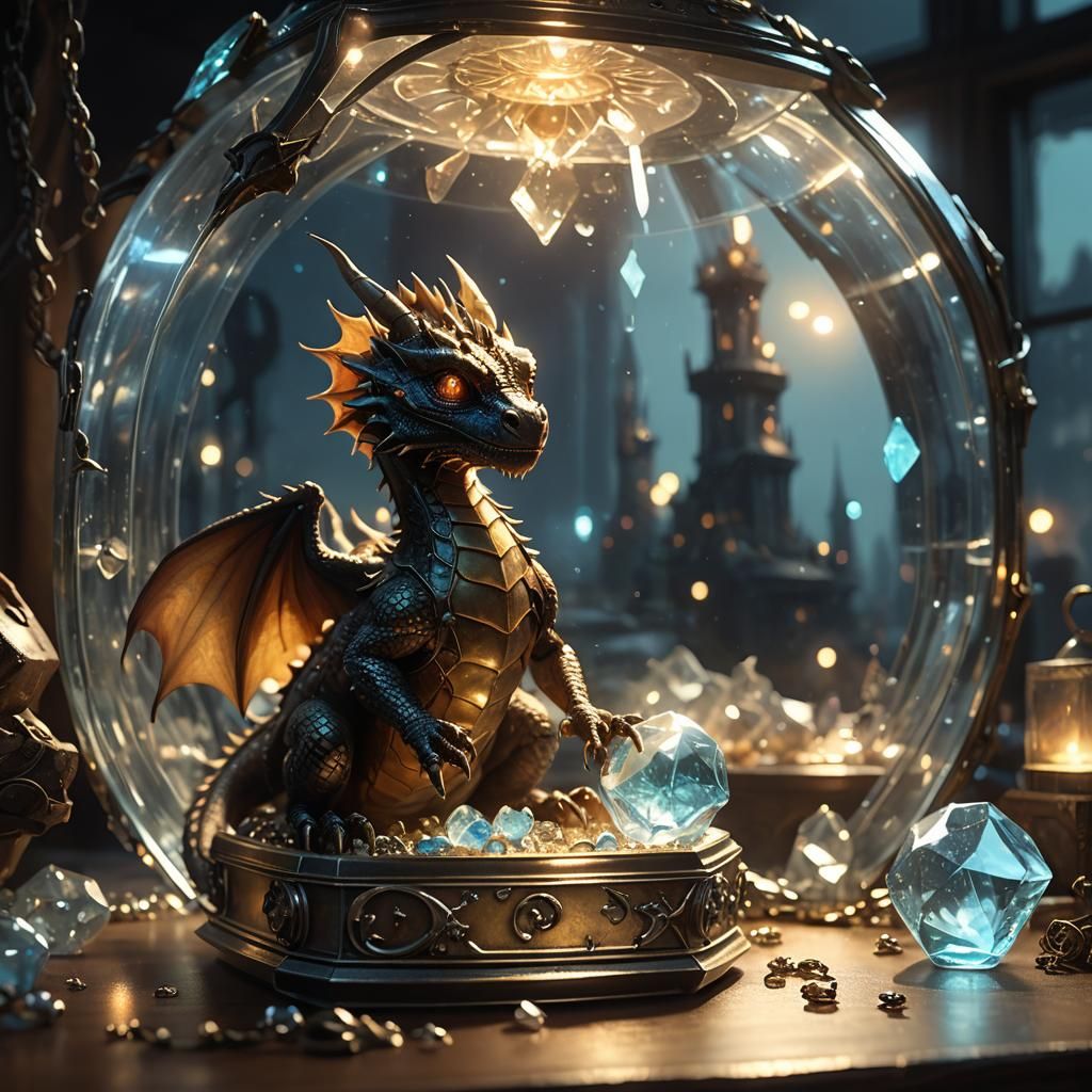 Baby Dragon's Glass Jewelry Box: Surreal Matte Painting