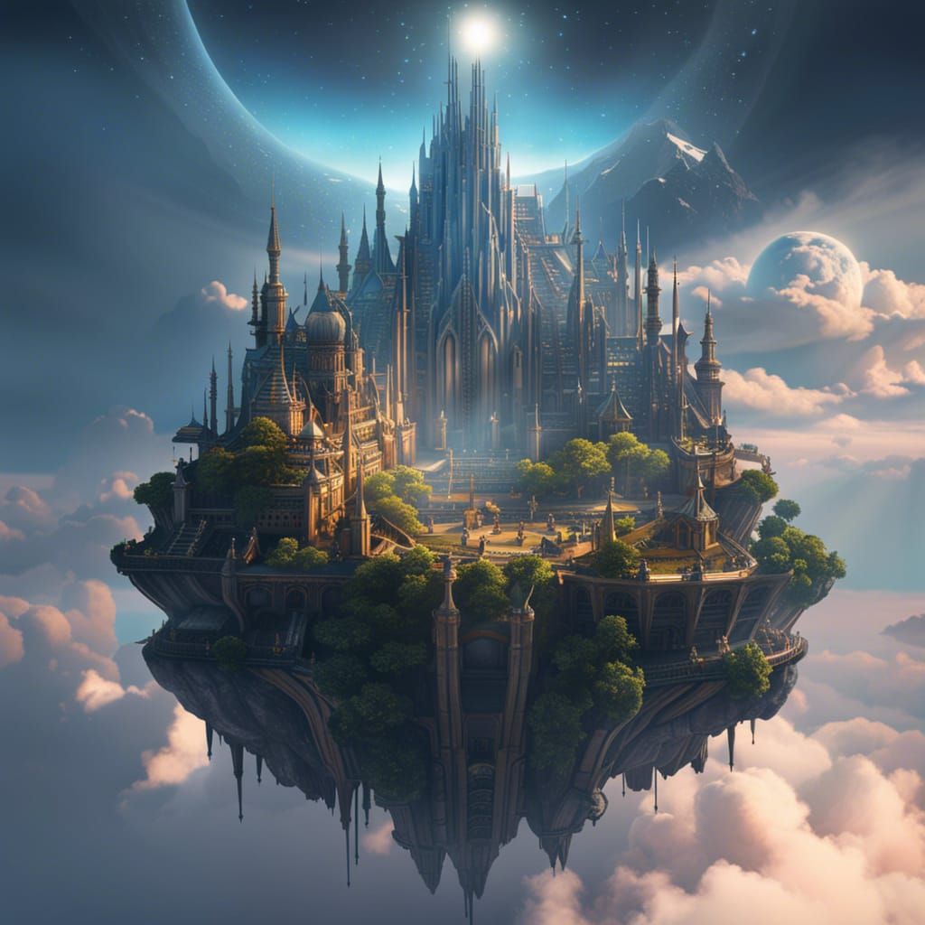 Utopian City with Floating Islands: Digital Art