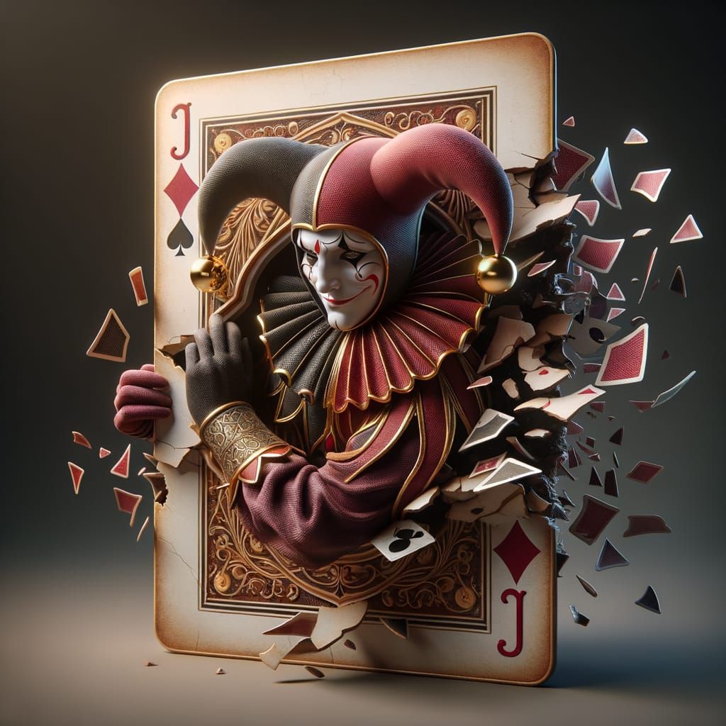 3D Rendered Joker Emerges from Playing Card