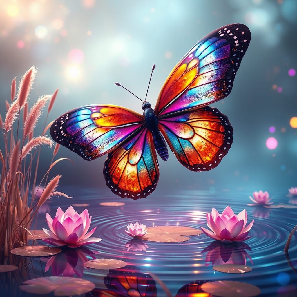 A vivid IMAGE bursts into life with an explosion of colors and surreal beauty. At the center of the scene, an enormous b...