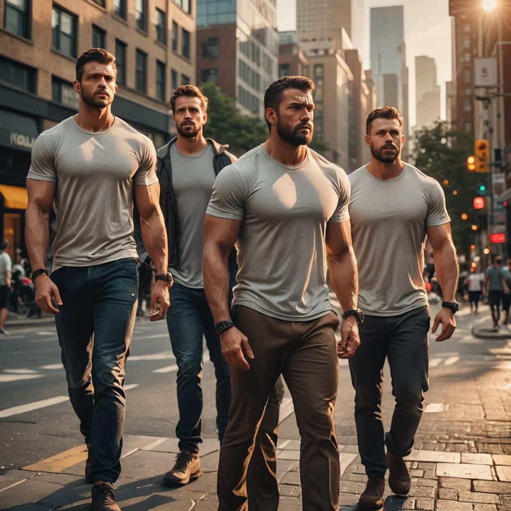 Hyperrealistic Men in Cityscape: Digital Art, 8K