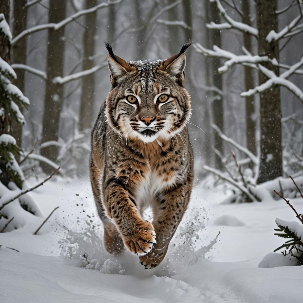 Bobcat Mid-Winter Hunt: Detailed Matte Painting