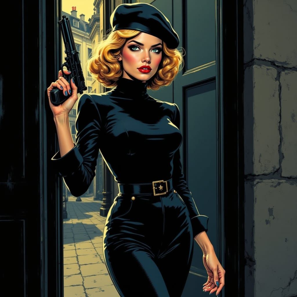 1940s Woman with Pistol in Comic Book Style