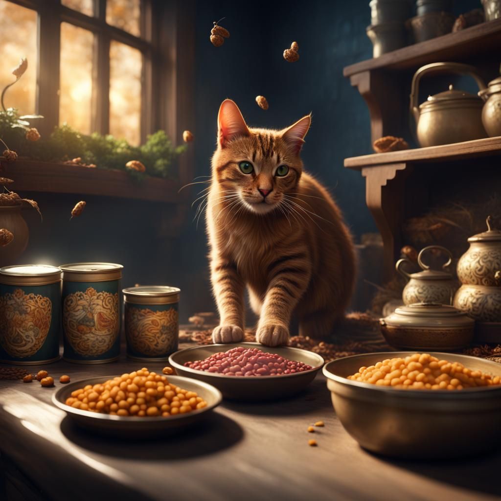Cat Stealing Food: Detailed Matte Painting