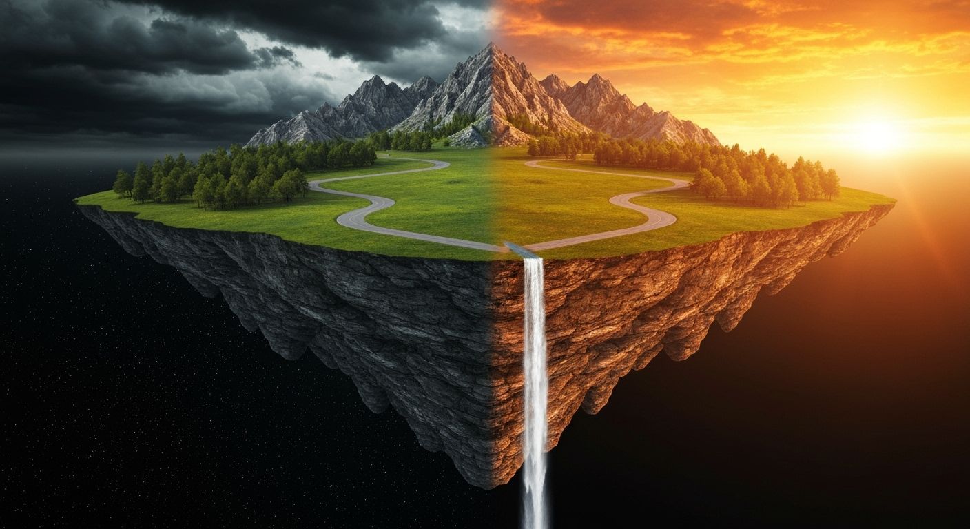 Floating Island in Space with Split Atmosphere