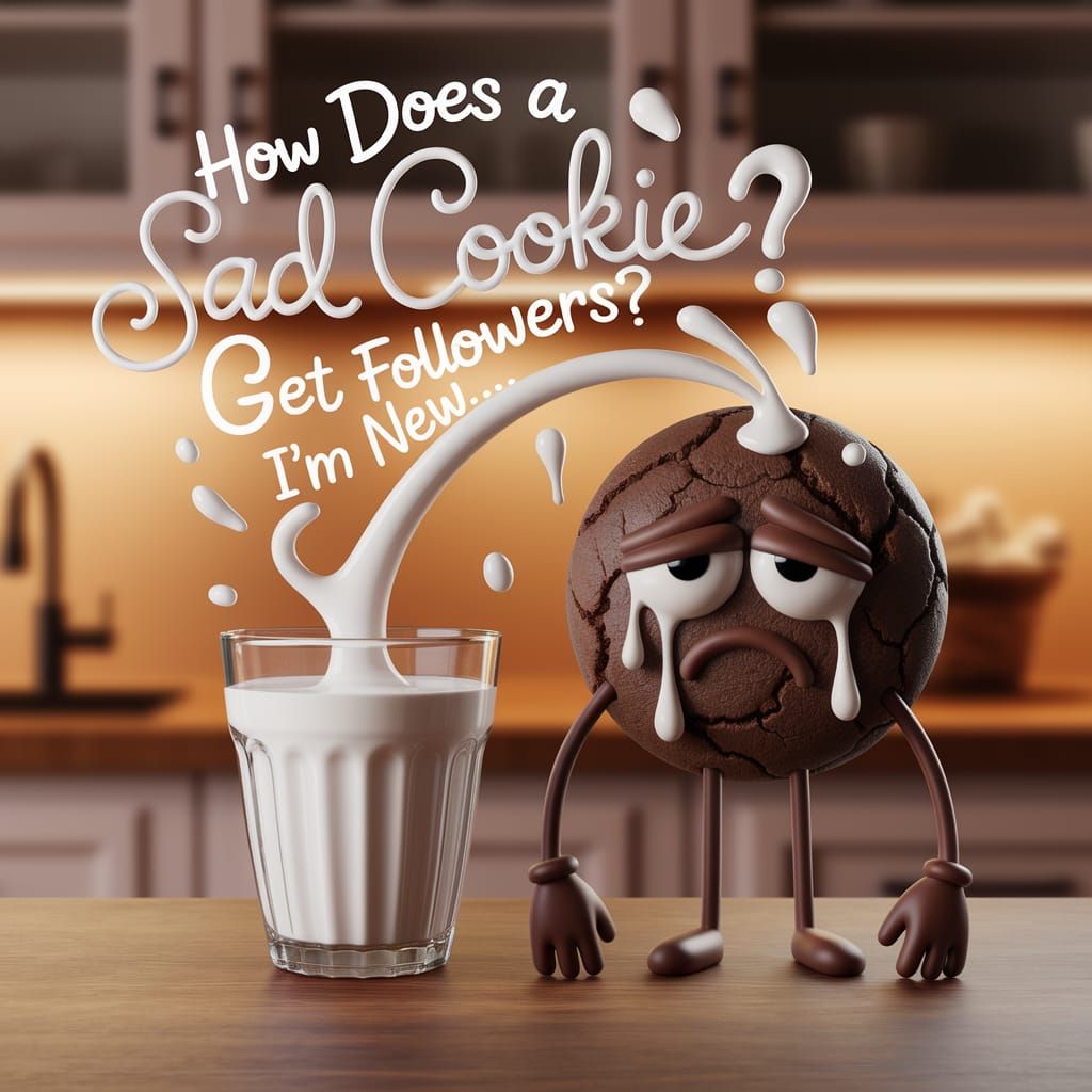 Sad Cookie Seeks Followers in Milk Typography