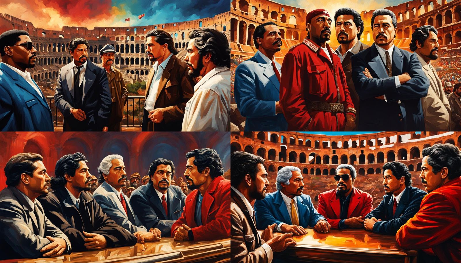 Historical Figures Meet at the Colosseum