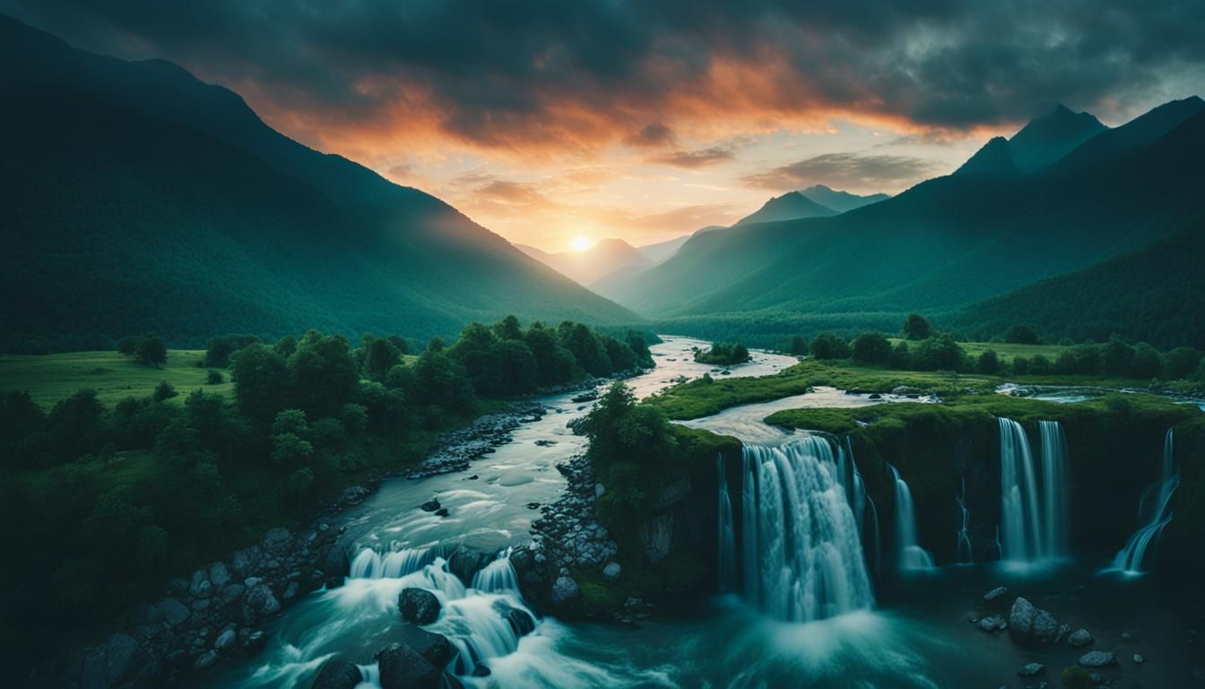 beautiful landscape of epic mountains, rivers and waterfalls...
