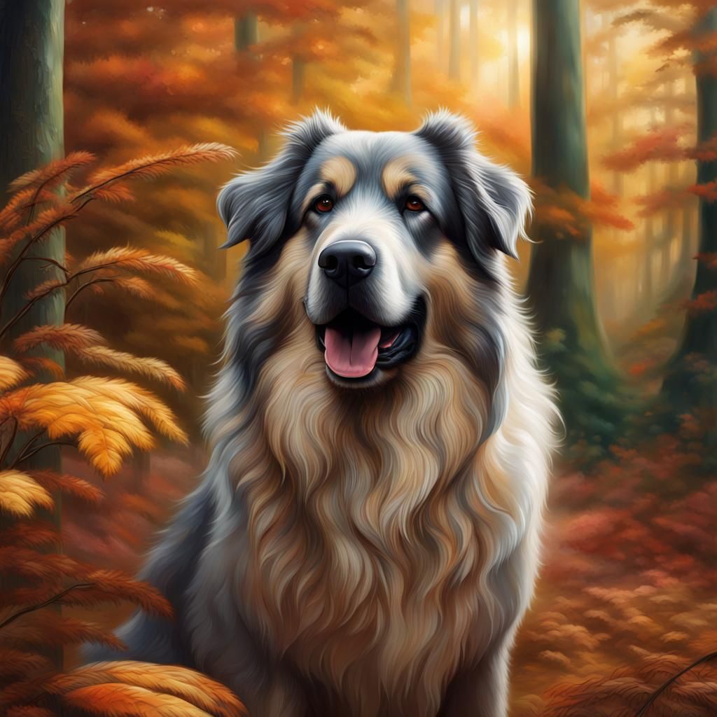 Autumn Forest: Portrait of a Lush Shepherd Dog
