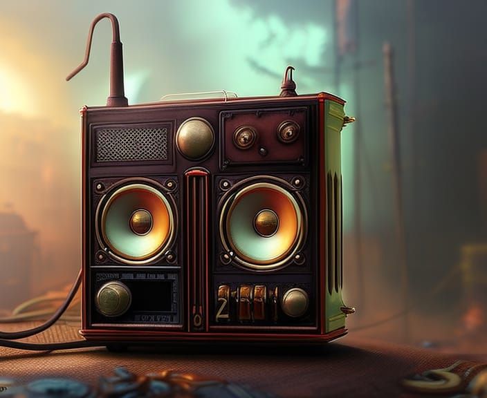 Ornate Transistor Radio in Steamy Mist: Digital Art