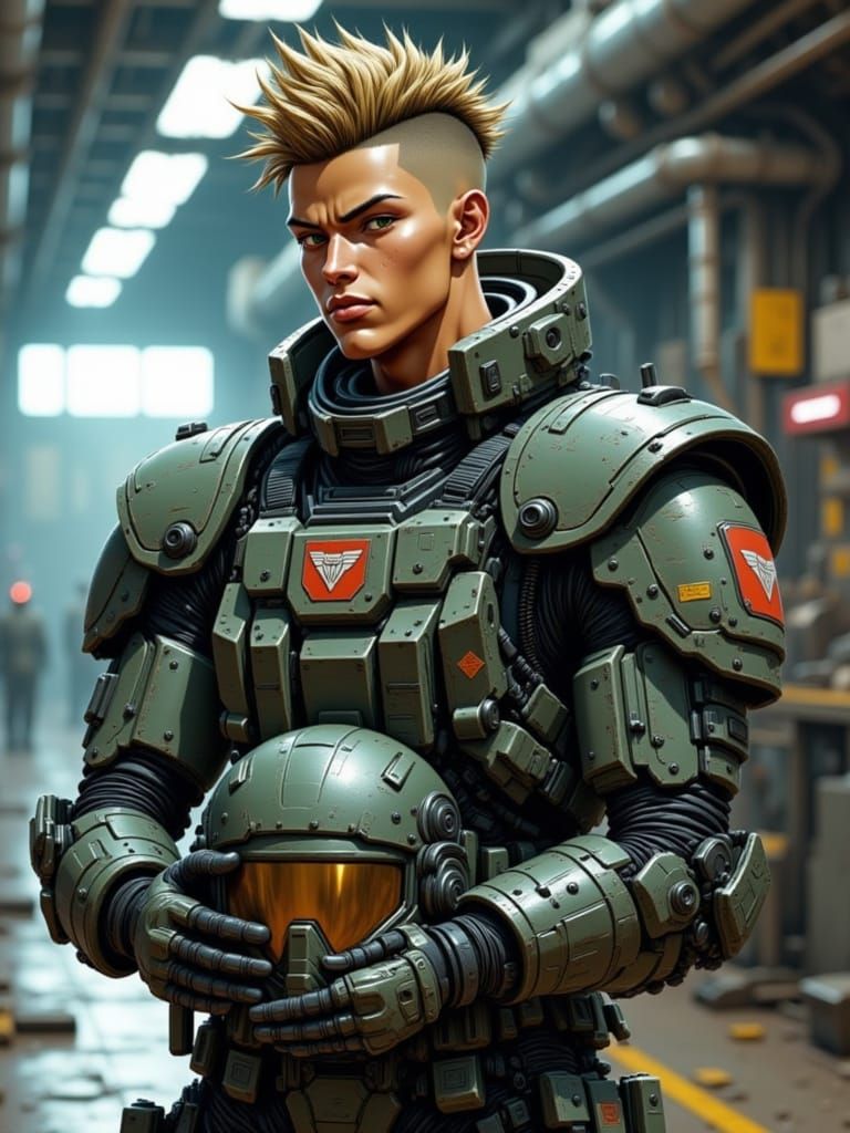 Sci-Fi Battle Armor Pilot in Hangar