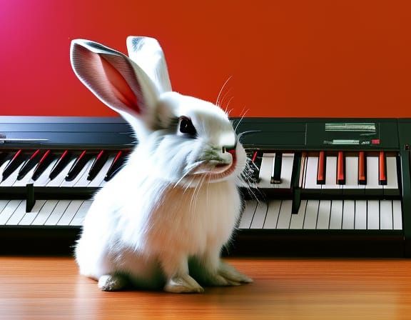 Rabbit Plays Synthesizer in Whimsical Scene