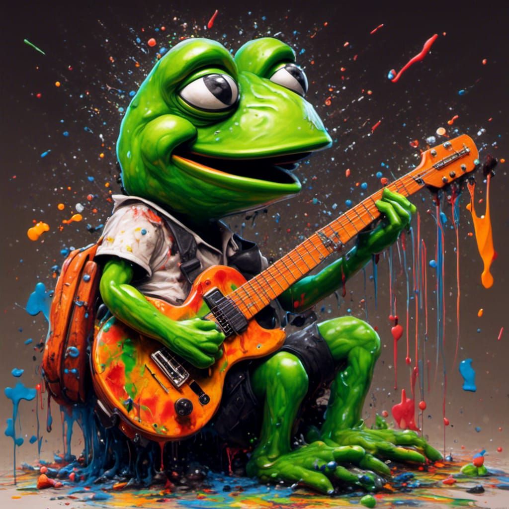 Green Pepe Guitar Graffiti Art
