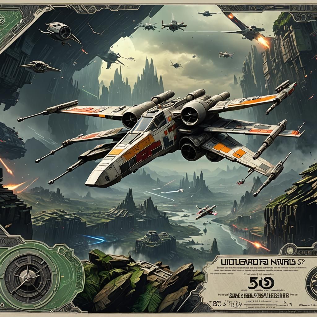 X-Wing Star Wars Art Banknote in Detailed Matte Style
