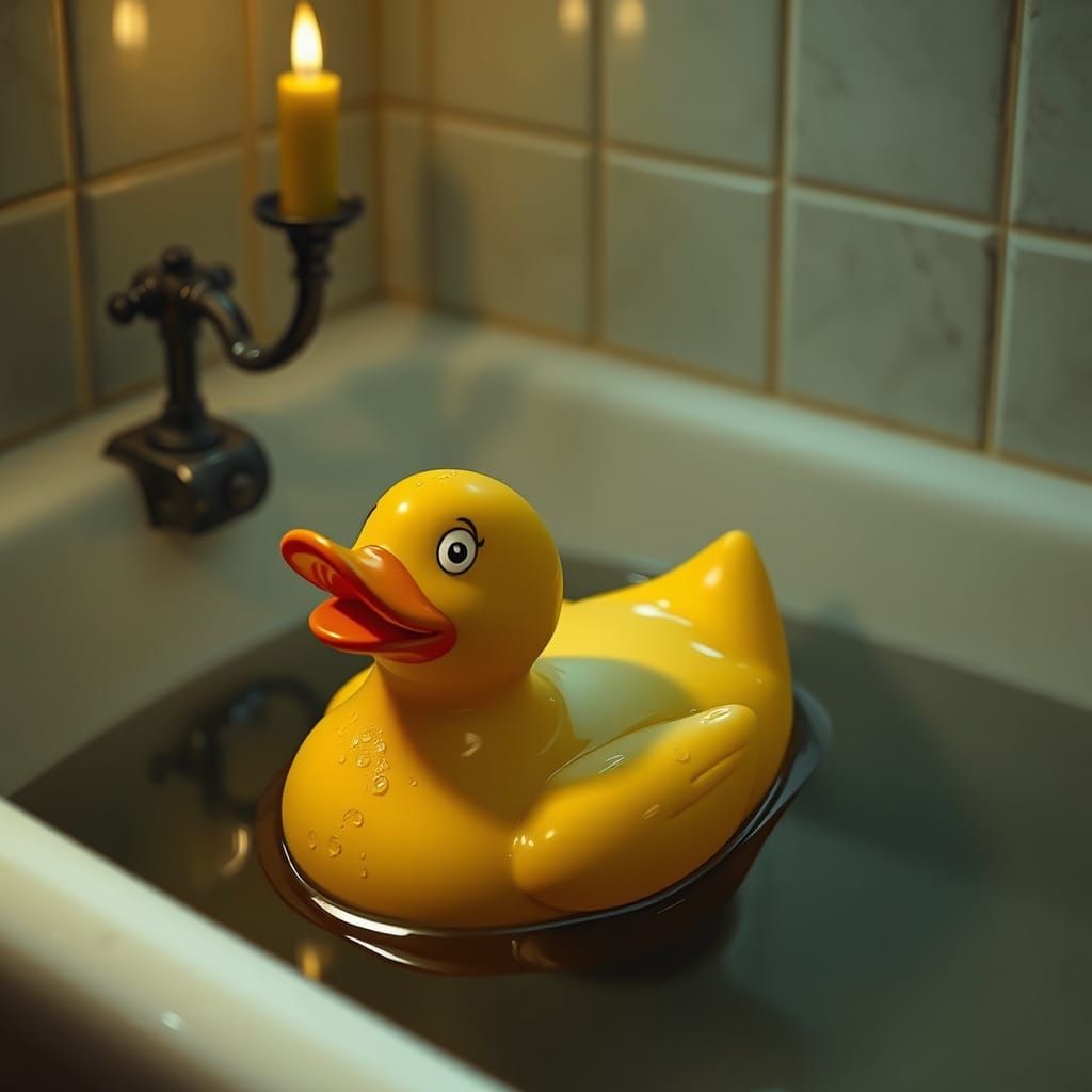 Gothic Rubber Ducky Basks in Dark Waters