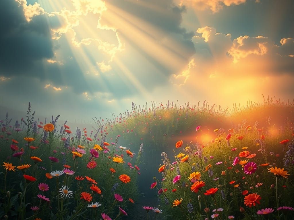 Ethereal 18th Century-Style Garden Scene with Divine Light