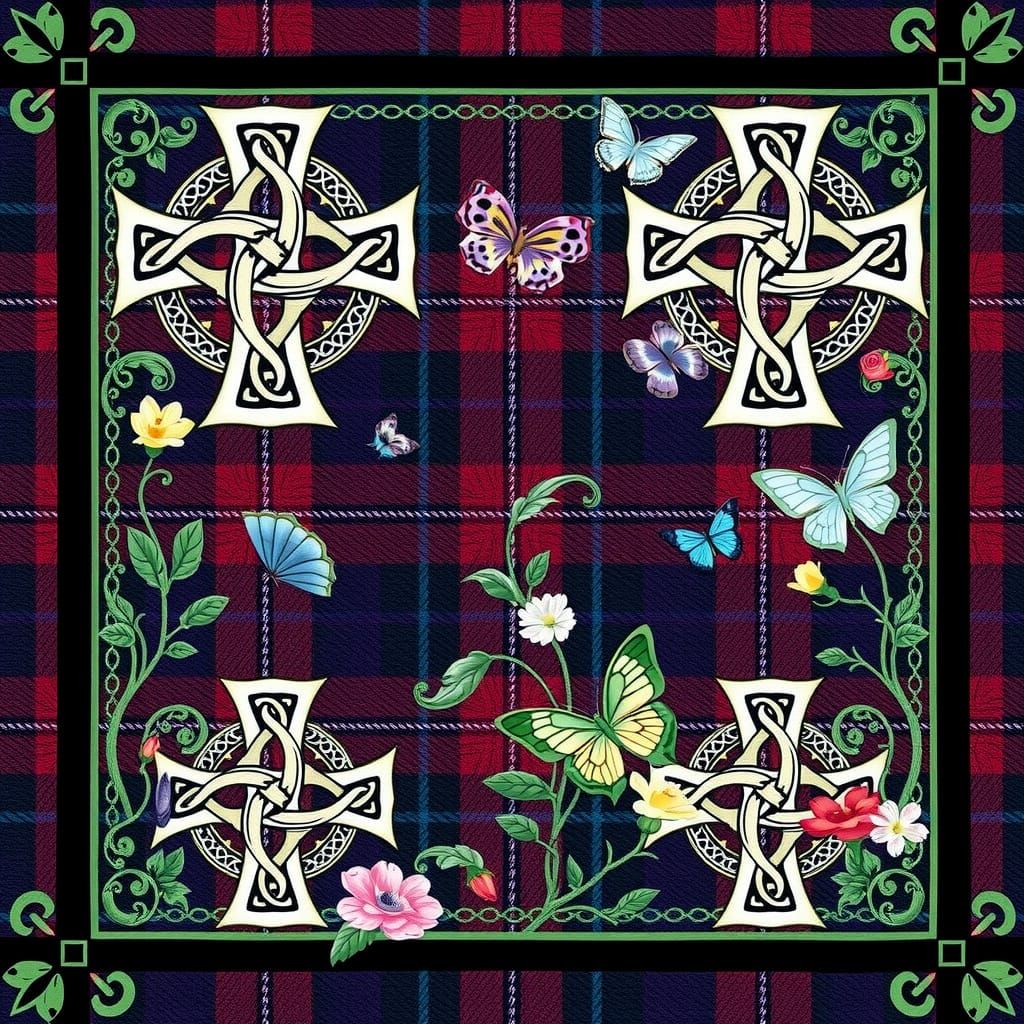 Traditional Celtic-Inspired Fabric Tile in Rich, Dark Colors