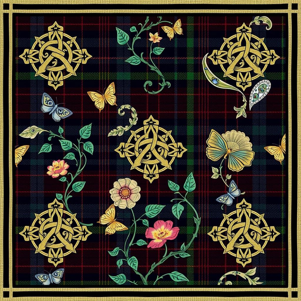 Ancient Celtic-Inspired Fabric Tile with Celtic Crosses and ...