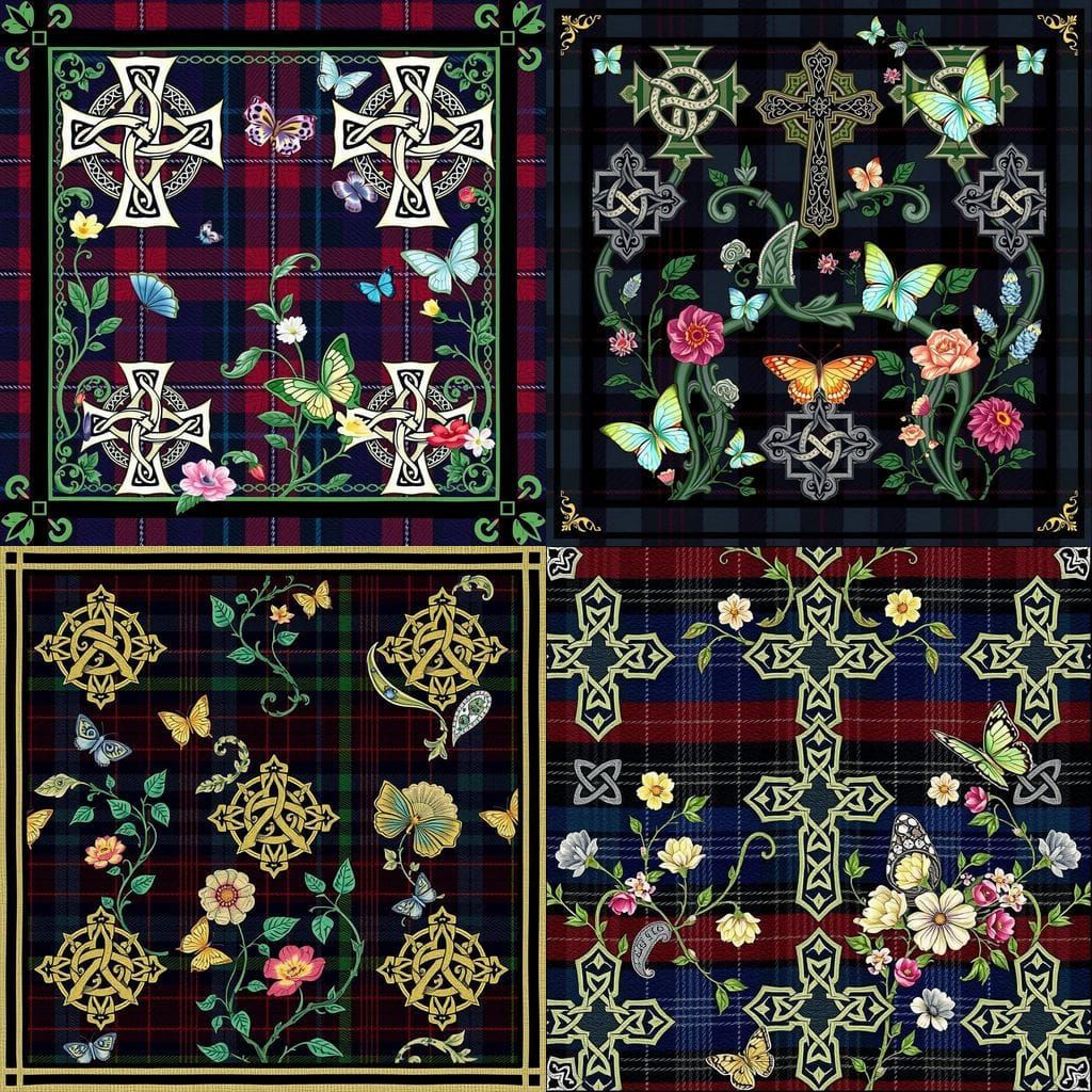 Traditional Celtic-Inspired Fabric Tile with Ornate Celtic C...