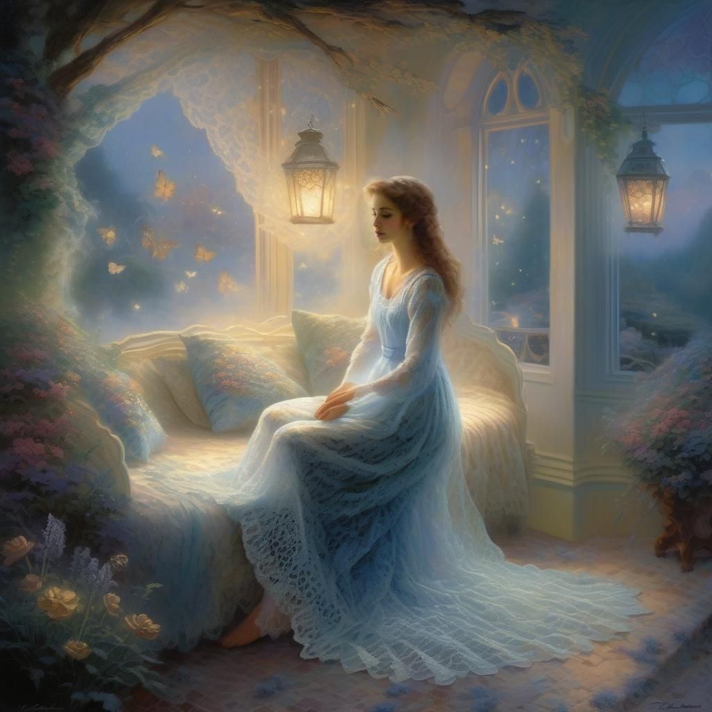 Ethereal Woman in Lace Nightgown