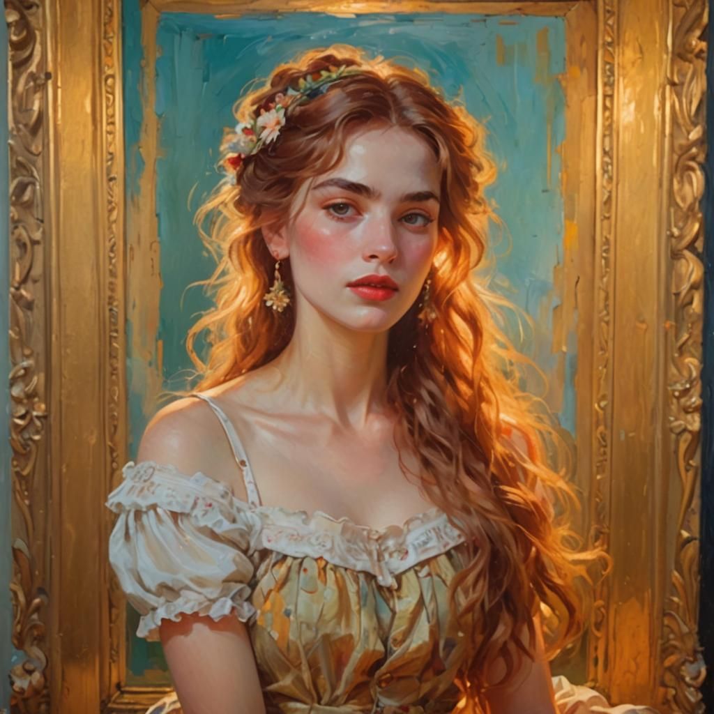 Romantic Woman in Bohemian Dress: Impressionist Oil Painting