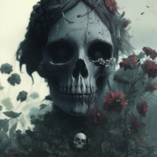 Undead Woman with Flowers in Gothic Horror Style