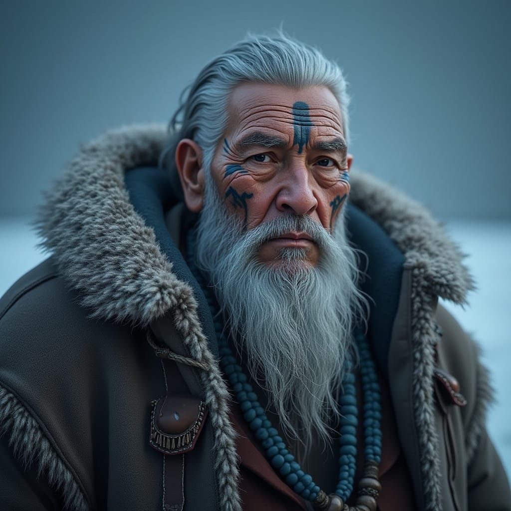 Regal Inuit Warrior in a Luxurious Fur Coat Portrait