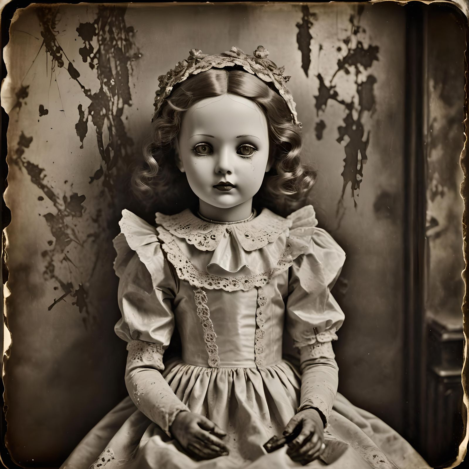 Creepy Porcelain Doll in Sepia Daguerrotype