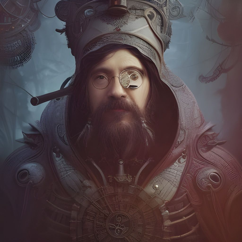 Steampunk Wizard Portrait on Fantasy Bridge