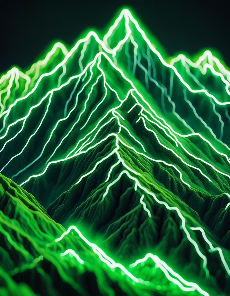 Neon Alpine Mountain Sculpture in Green and White