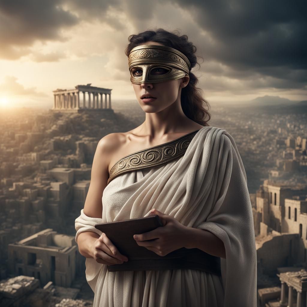 Blindfolded Greek Woman with Scales, Digital Painting