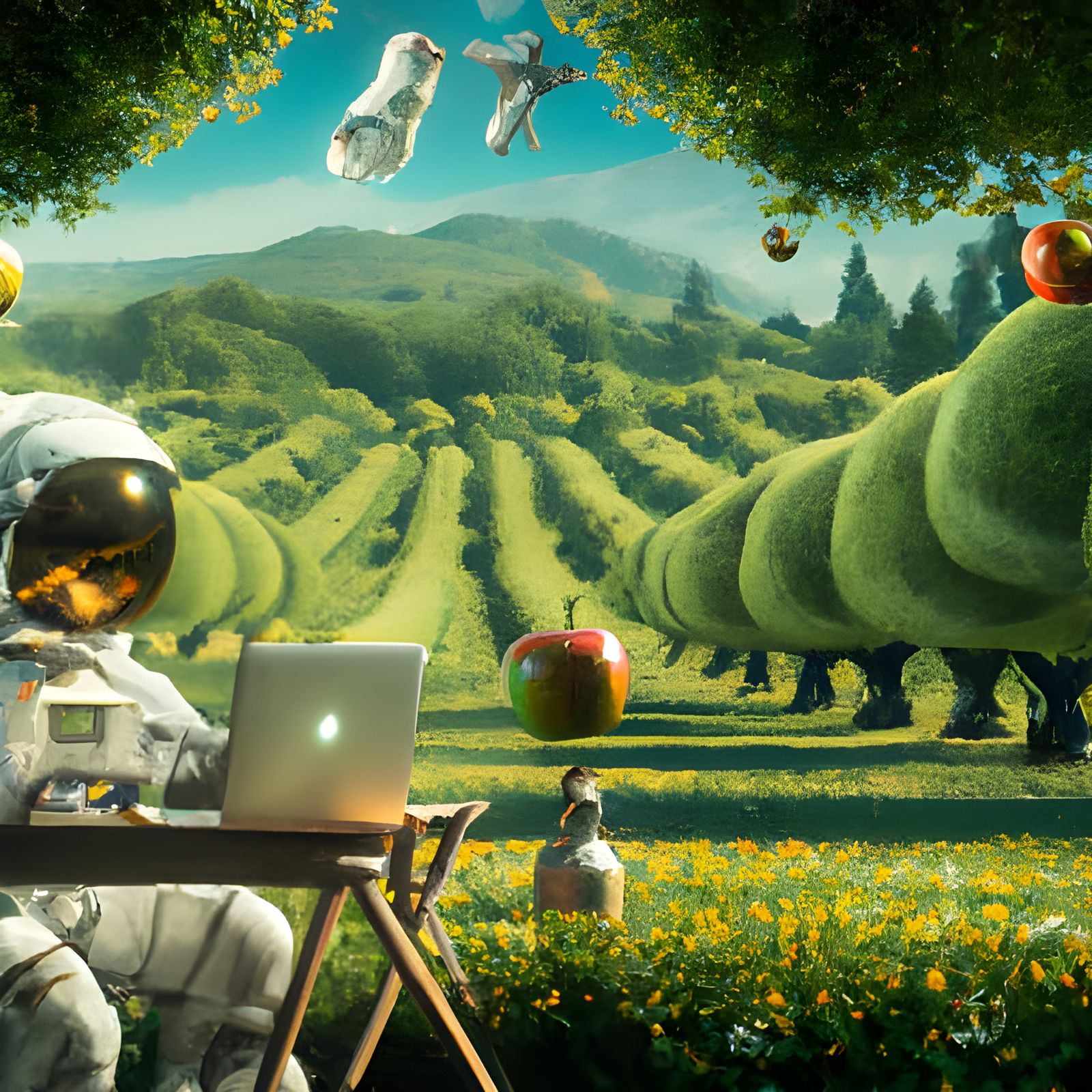 Astronaut in Heaven Working on MacBook: Digital Matte Painti...