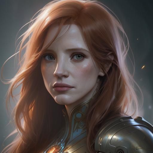 Jessica Chastain Portrait in Art Nouveau Style