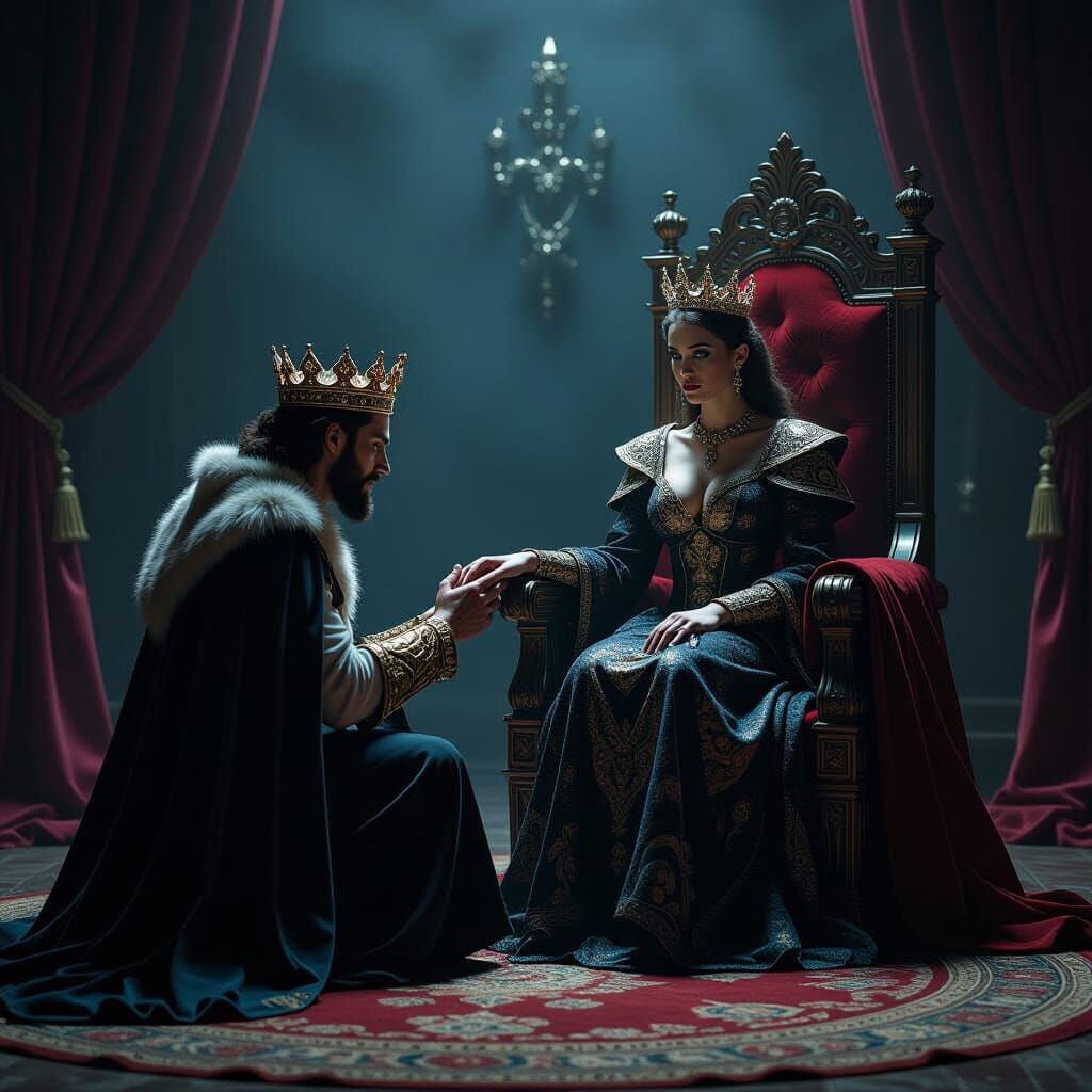 Queen Claims Throne in Dramatic Digital Art Style