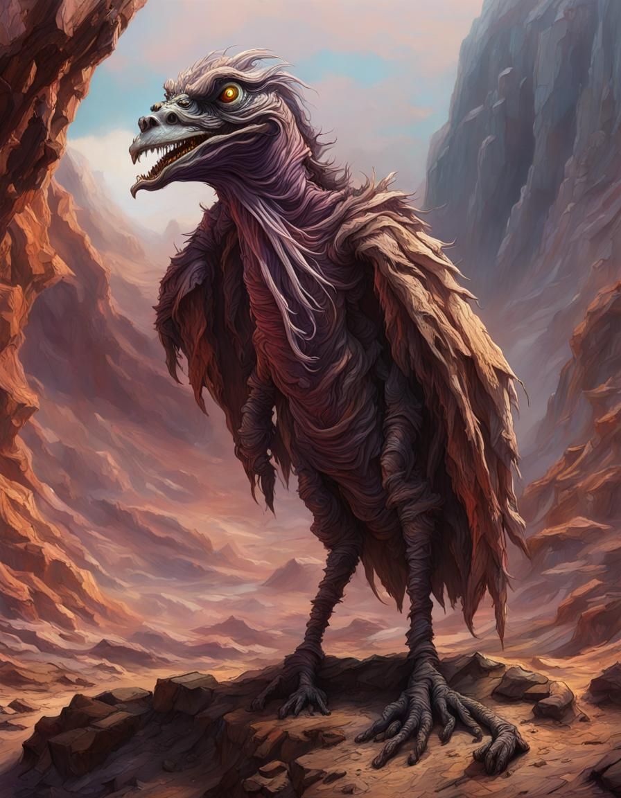 Dramatic Skeksis in Rocky Landscape