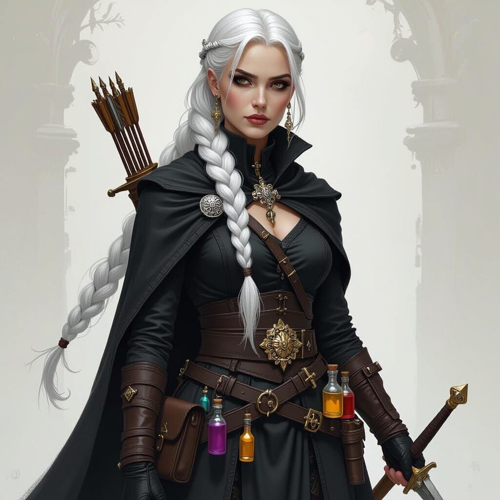 Drow Priestess with Grey Skin & White Braid in Dark Fantasy ...