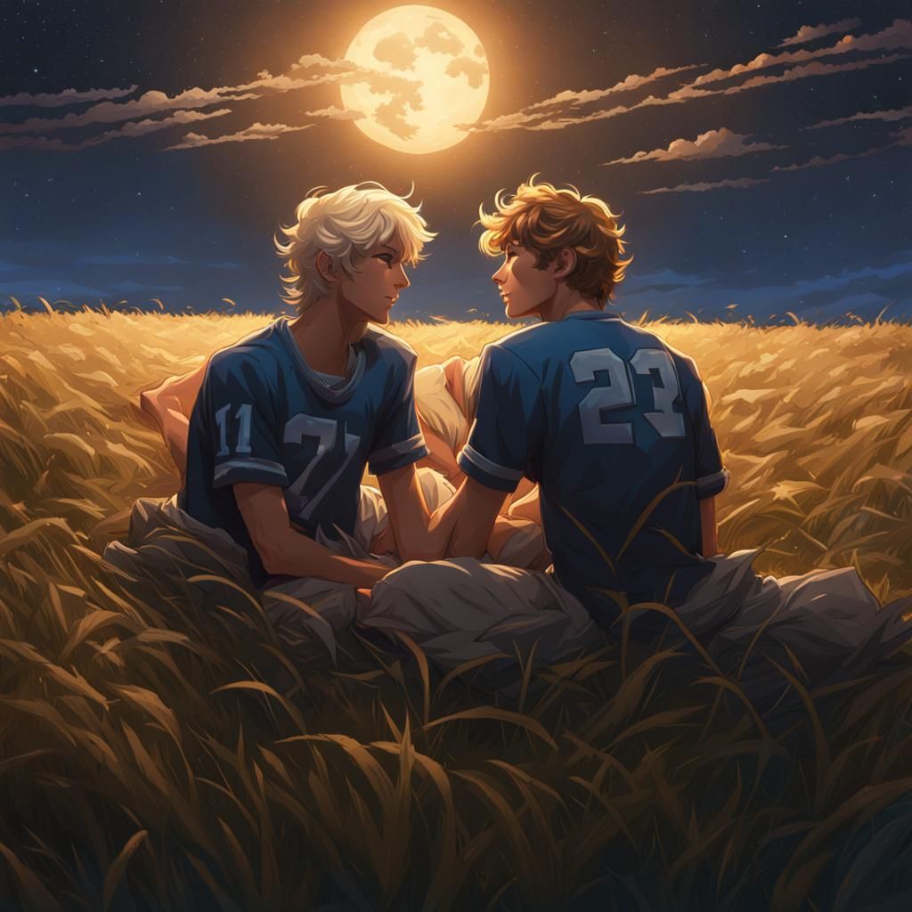 Boys in Starry Field: Hyperdetailed Concept Art