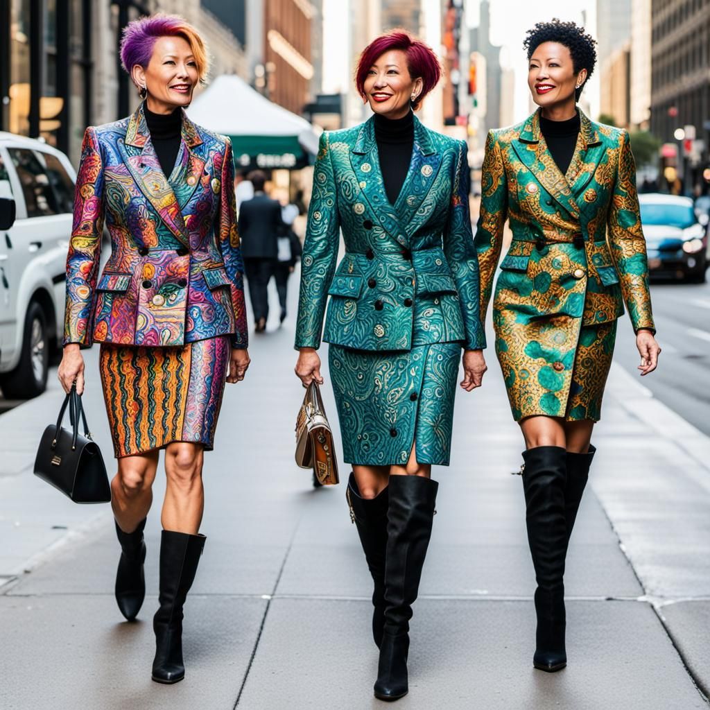 Edgy Businesswomen in Doodle Skirt Suits