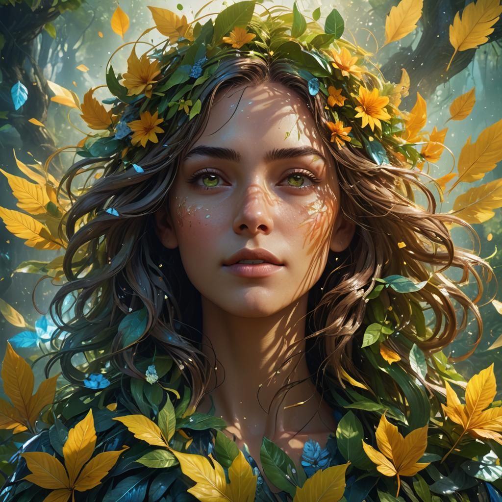 Lush Portrait of Woman in Floral Concept Art