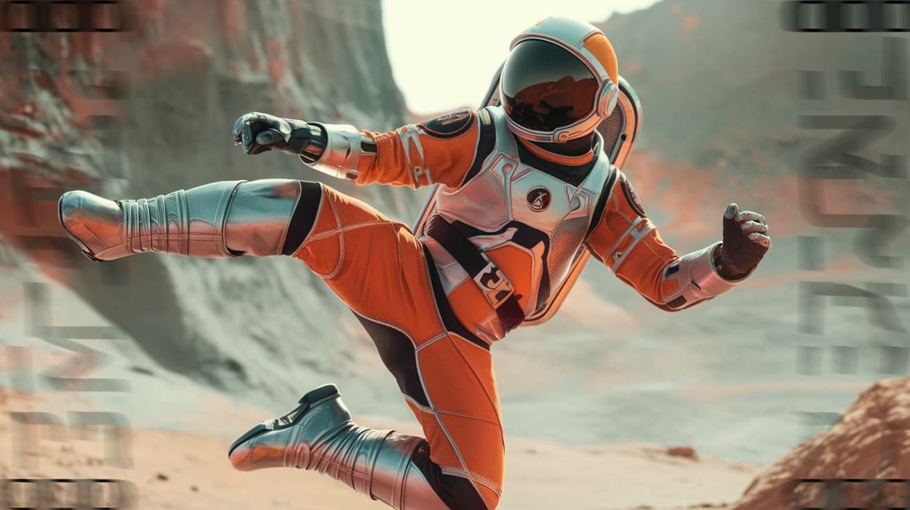 Astronaut's Martial Arts Judo Kick on Mars