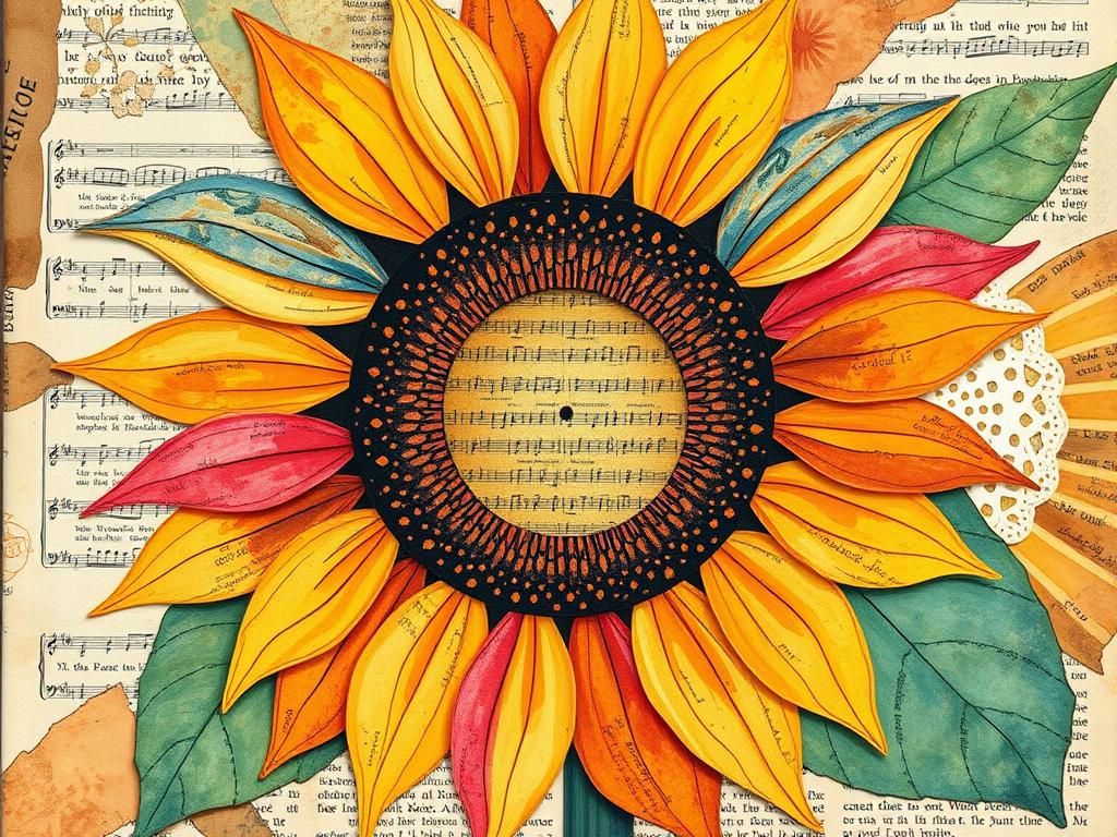 Sunflower Mixed Media Collage Painting