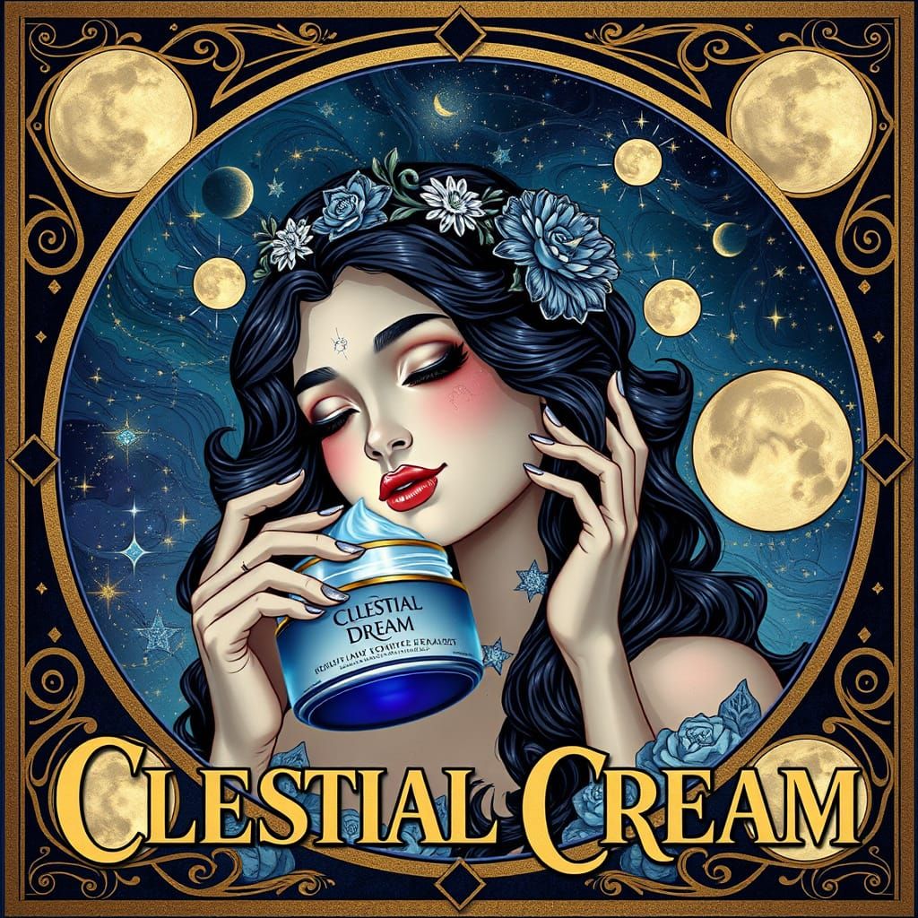 Vintage Beauty of Celestial Dream Cream in Whimsical Art Nou...