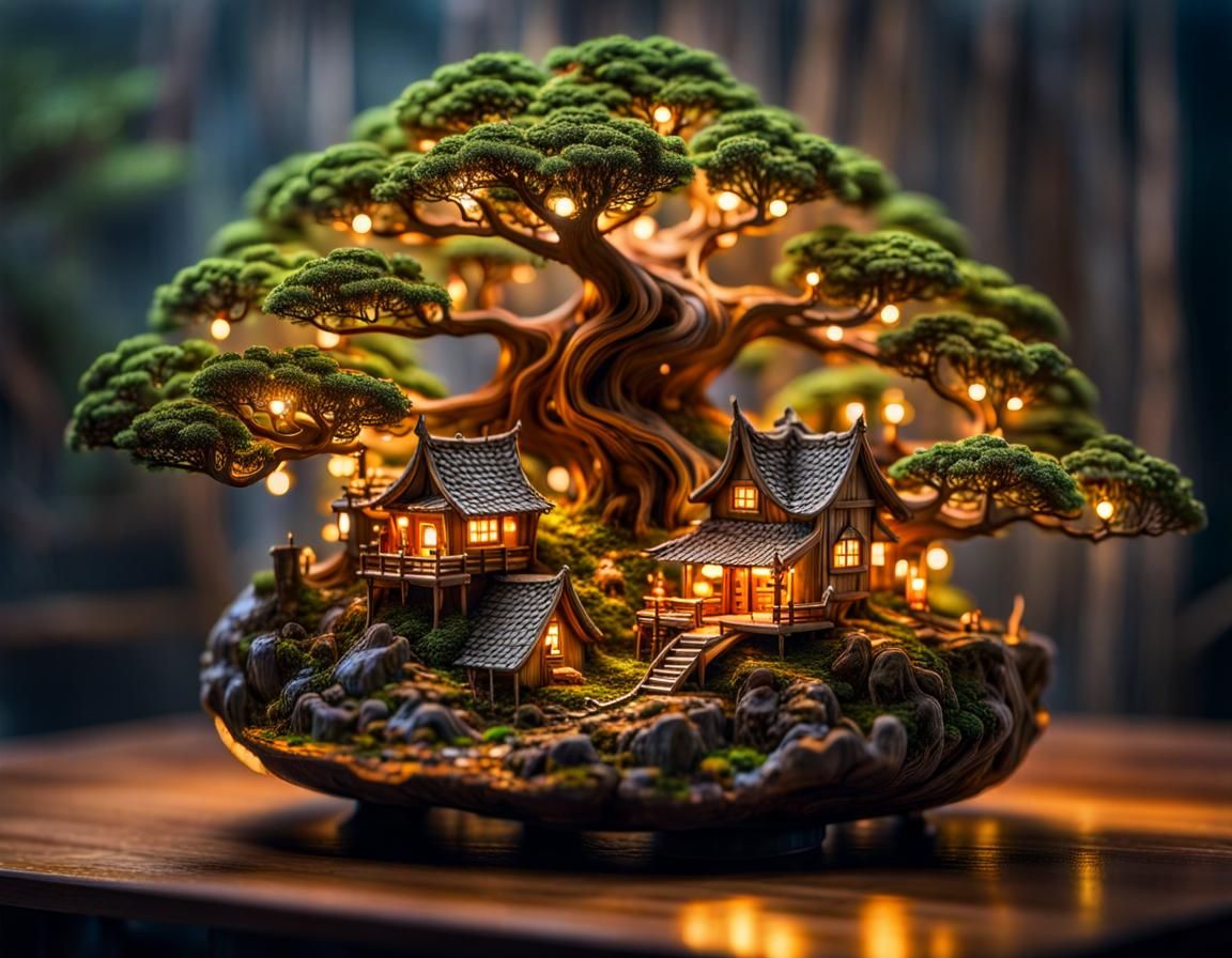 Fairyland Bonsai Village with Golden Light