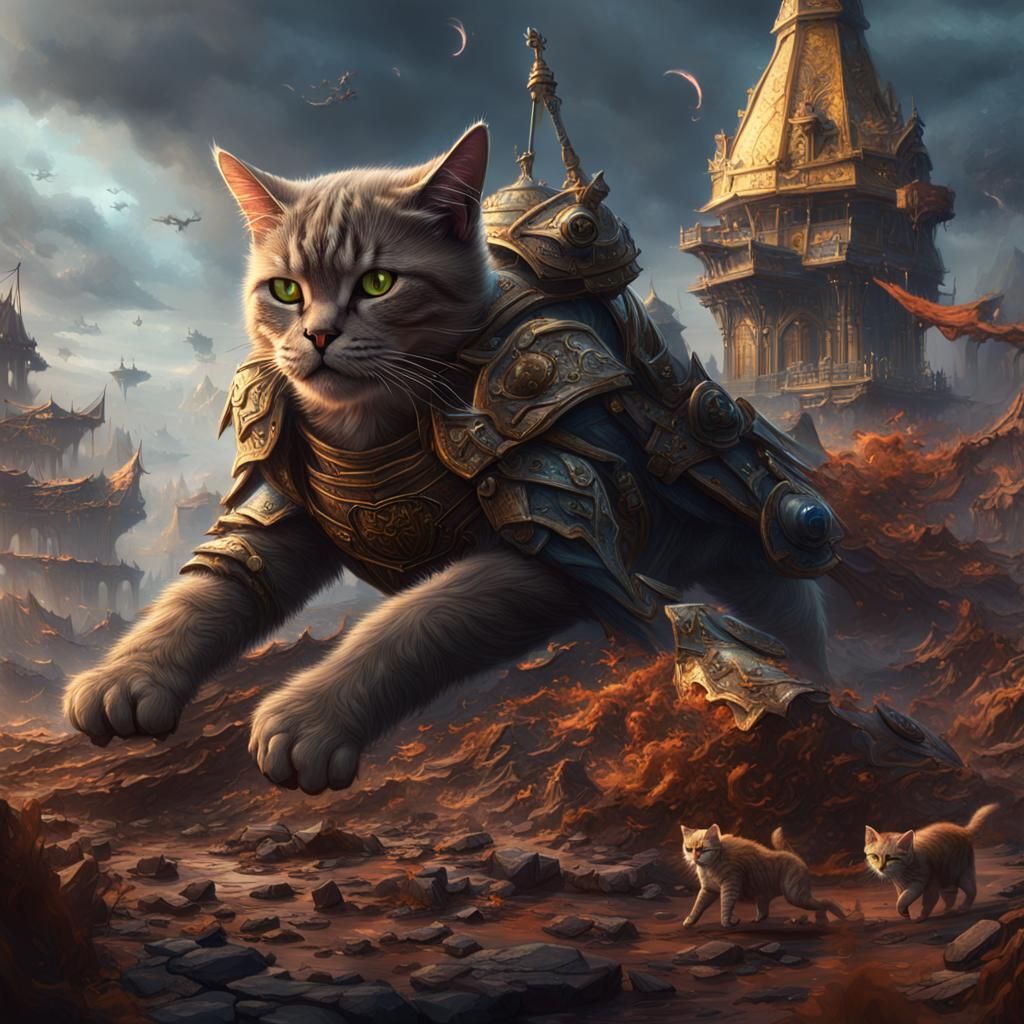 Epic Cat War in Detailed Matte Painting
