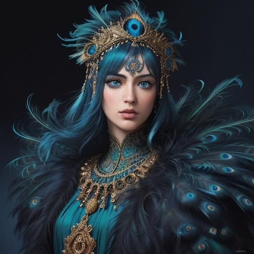 Peacock Feathered Woman: A Cinematic Portrait