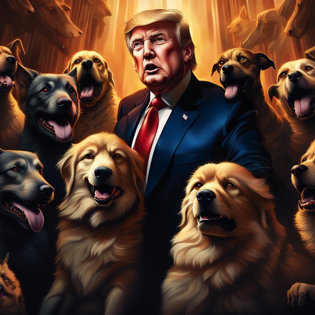 Trump Surrounded by Dogs: A Film Noir Portrait