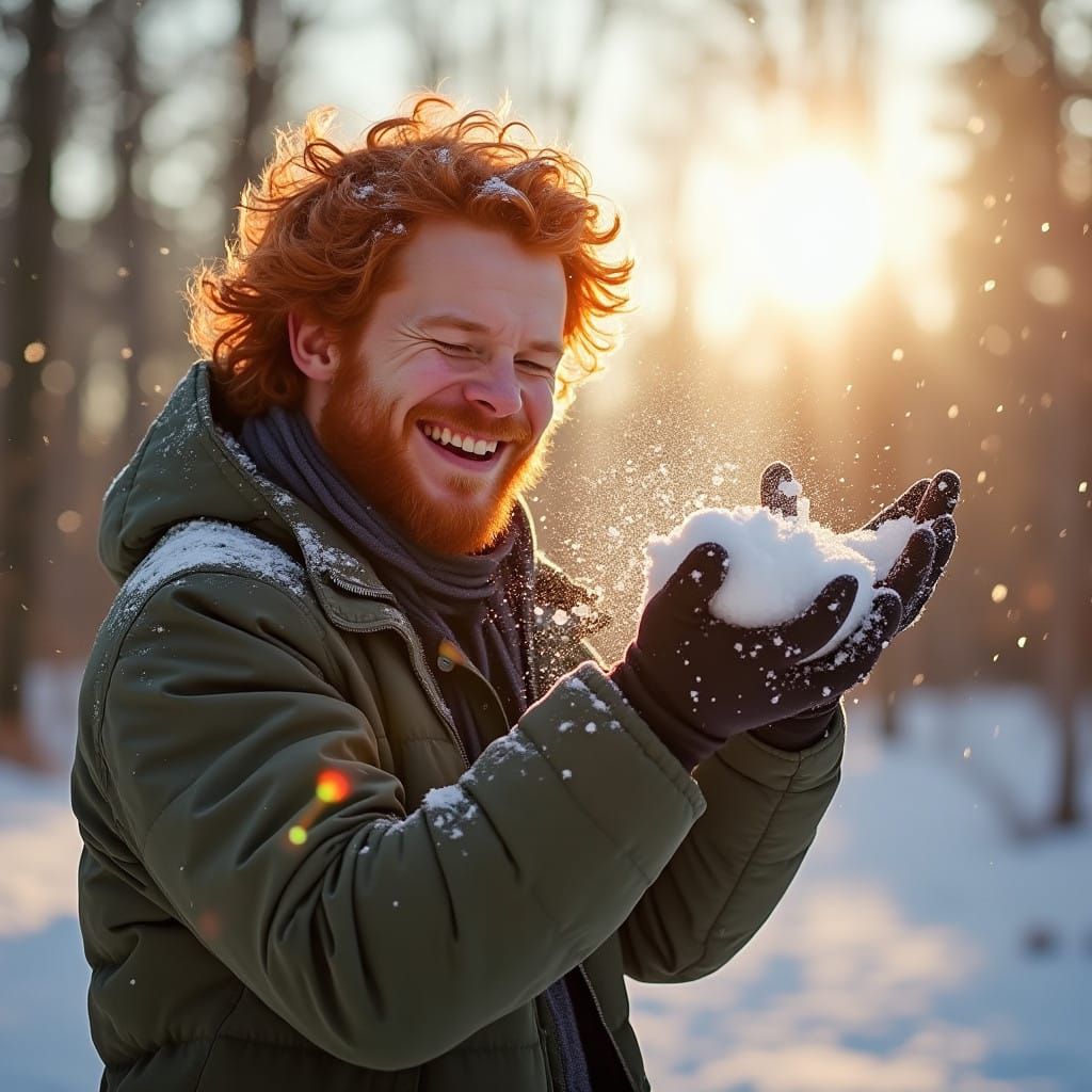 Vibrant Redhead Plays in Winter Wonderland