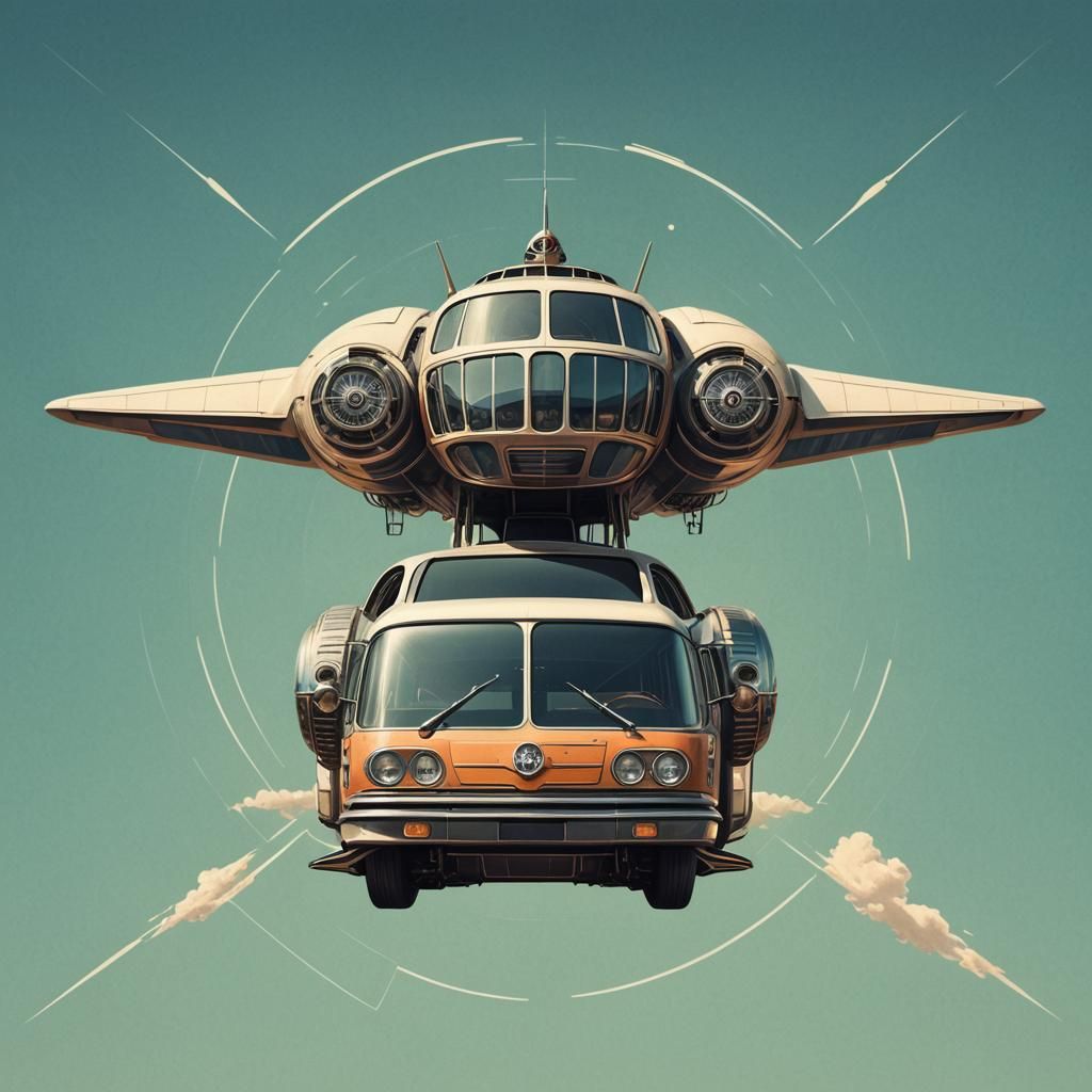 Retrofuturistic Flying Car in Symmetrical Design