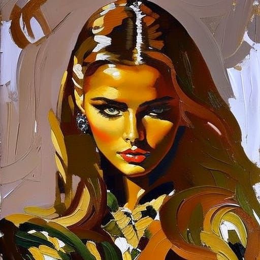 Beautiful Woman with Green Eyes in Impasto Style