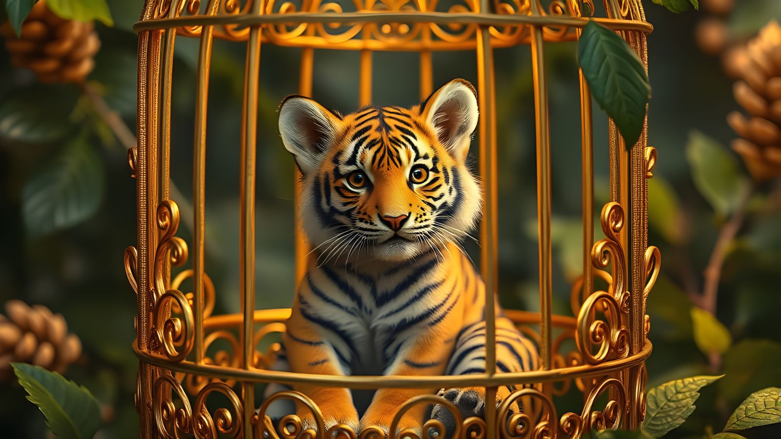 Regal Tiger in Golden Birdcage